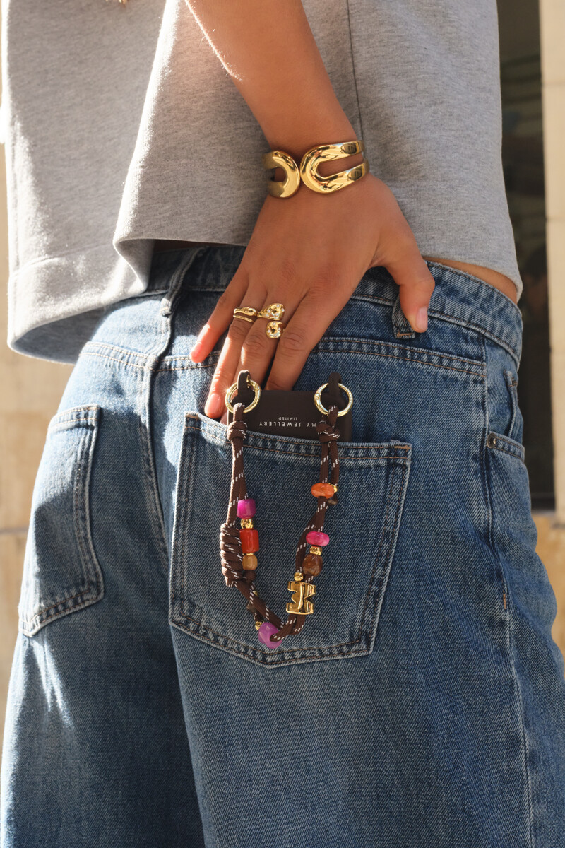 Brown rope phone cord with initial & beads | My Jewellery