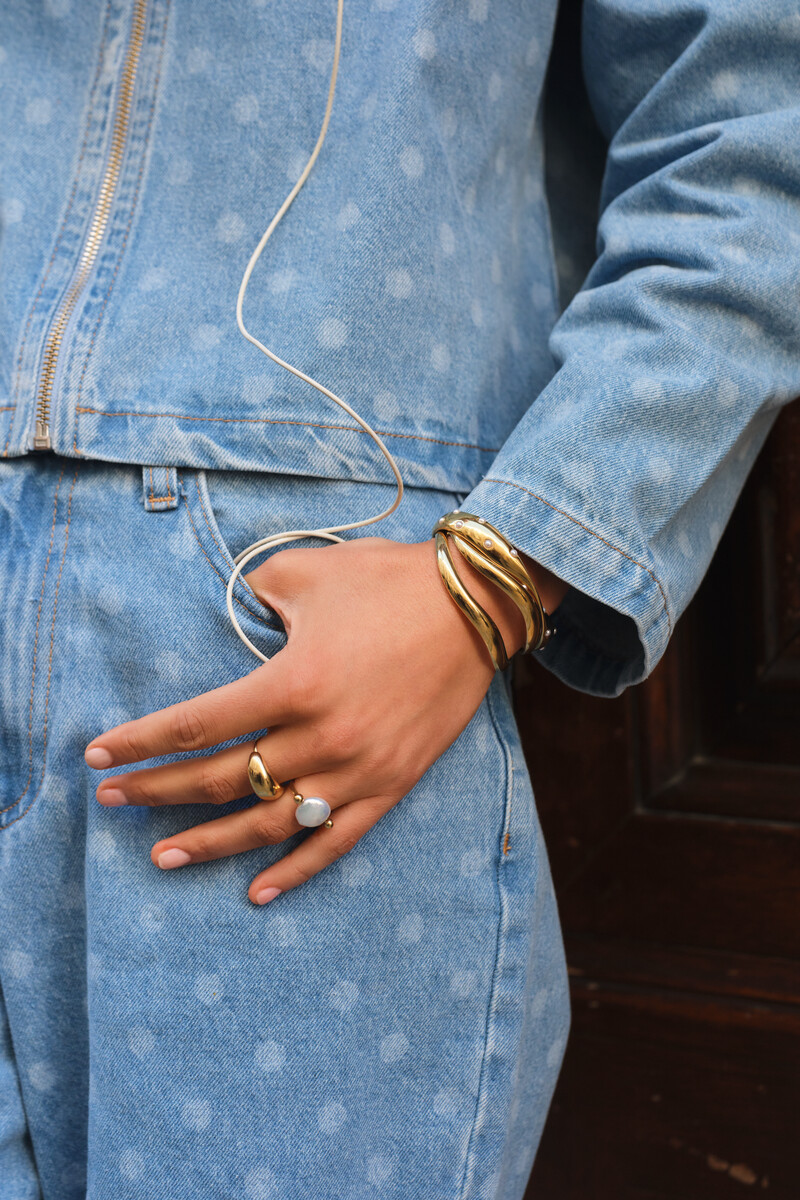 Blauwe wide leg jeans met polkadot