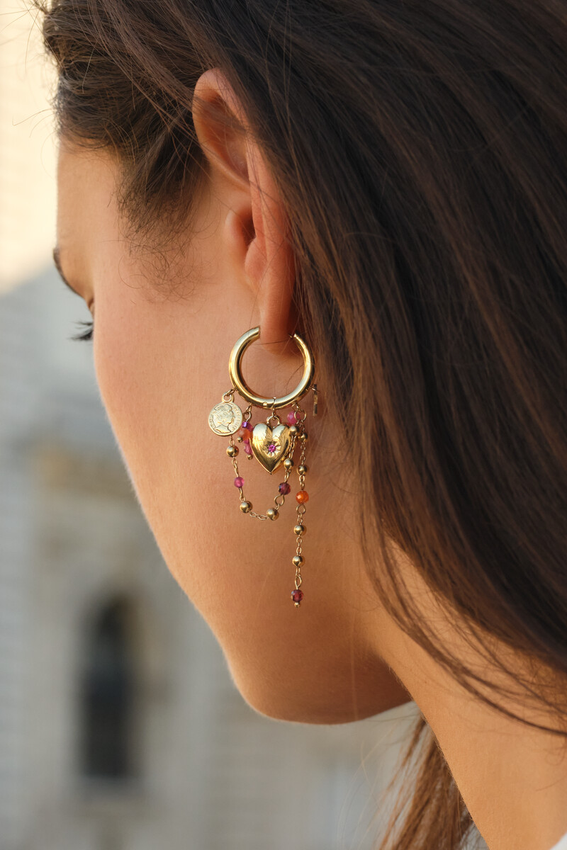 Starry hoop earrings with heart and beads