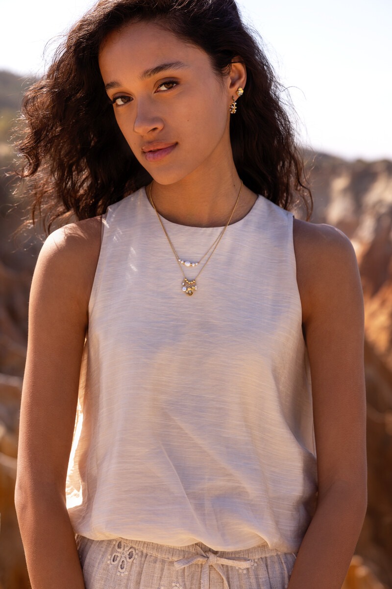 Beige sleeveless top in balloon look | My Jewellery