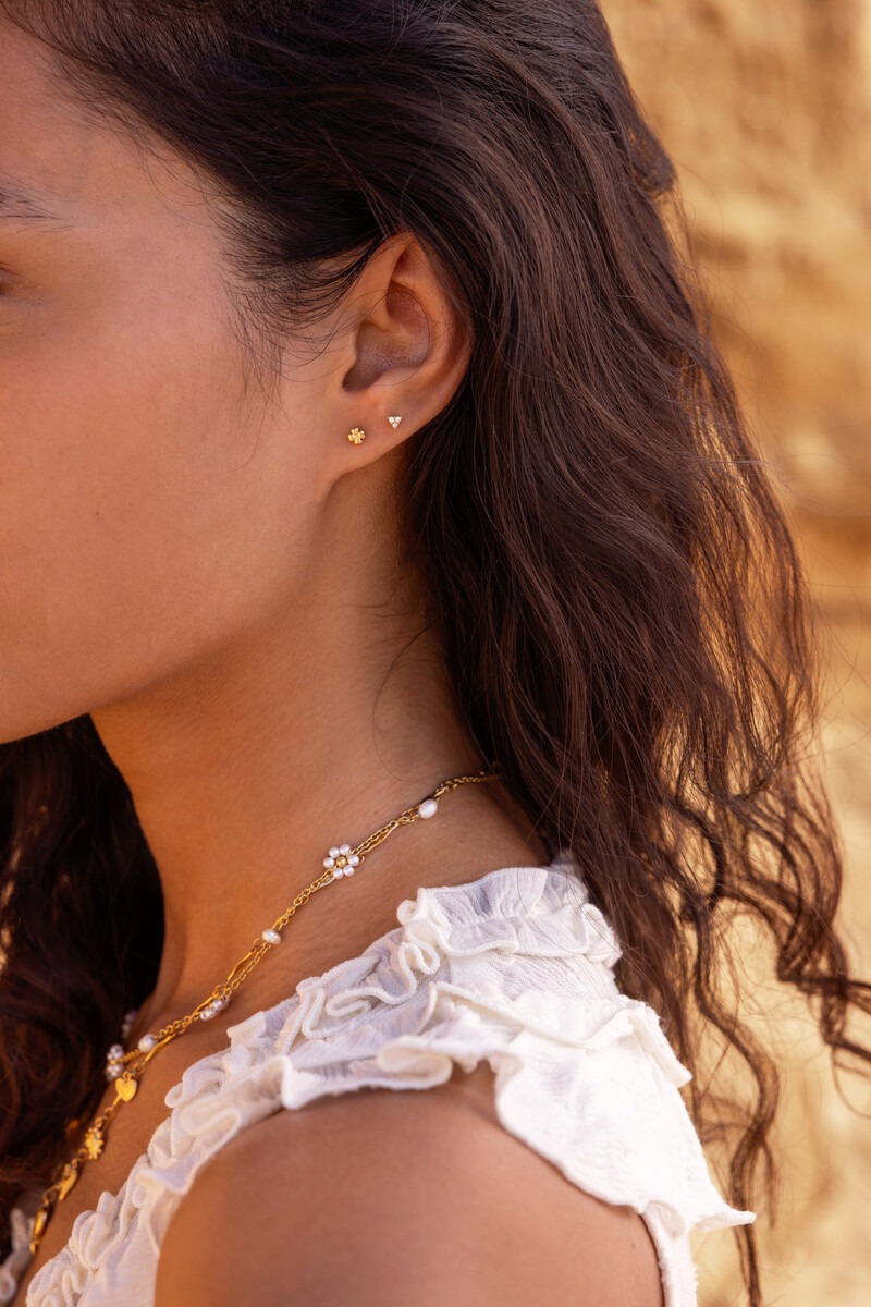 Ear piercing set with clover and rhinestone