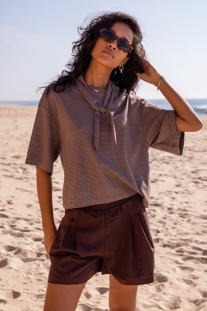 Brown striped T-shirt with scarf | My Jewellery
