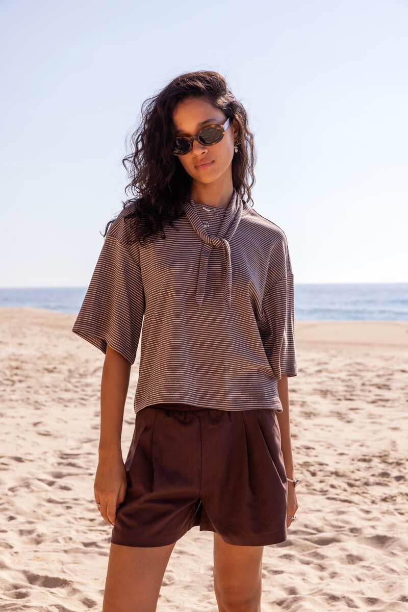 Brown striped T-shirt with scarf | My Jewellery