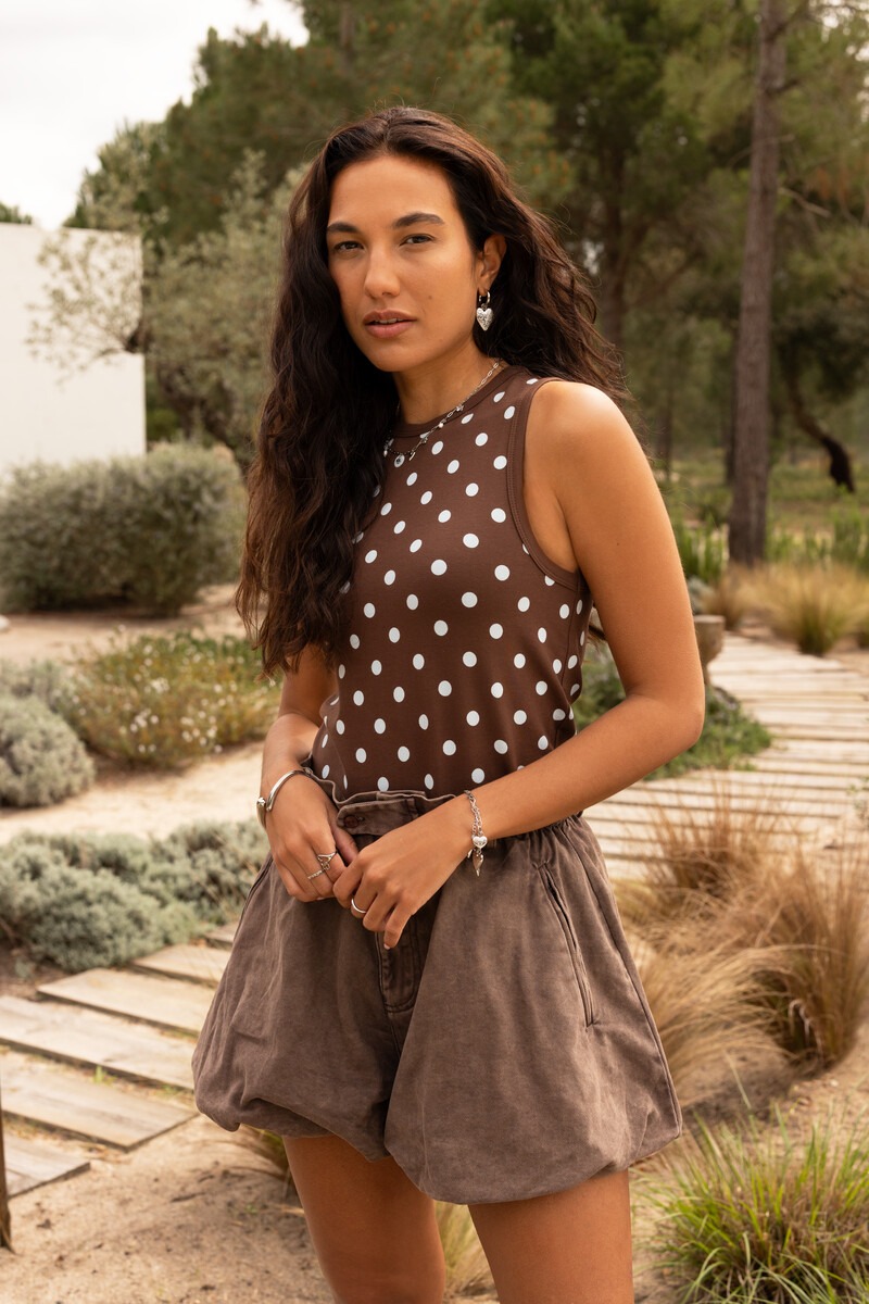 Brown tank top with polka dot | My Jewellery