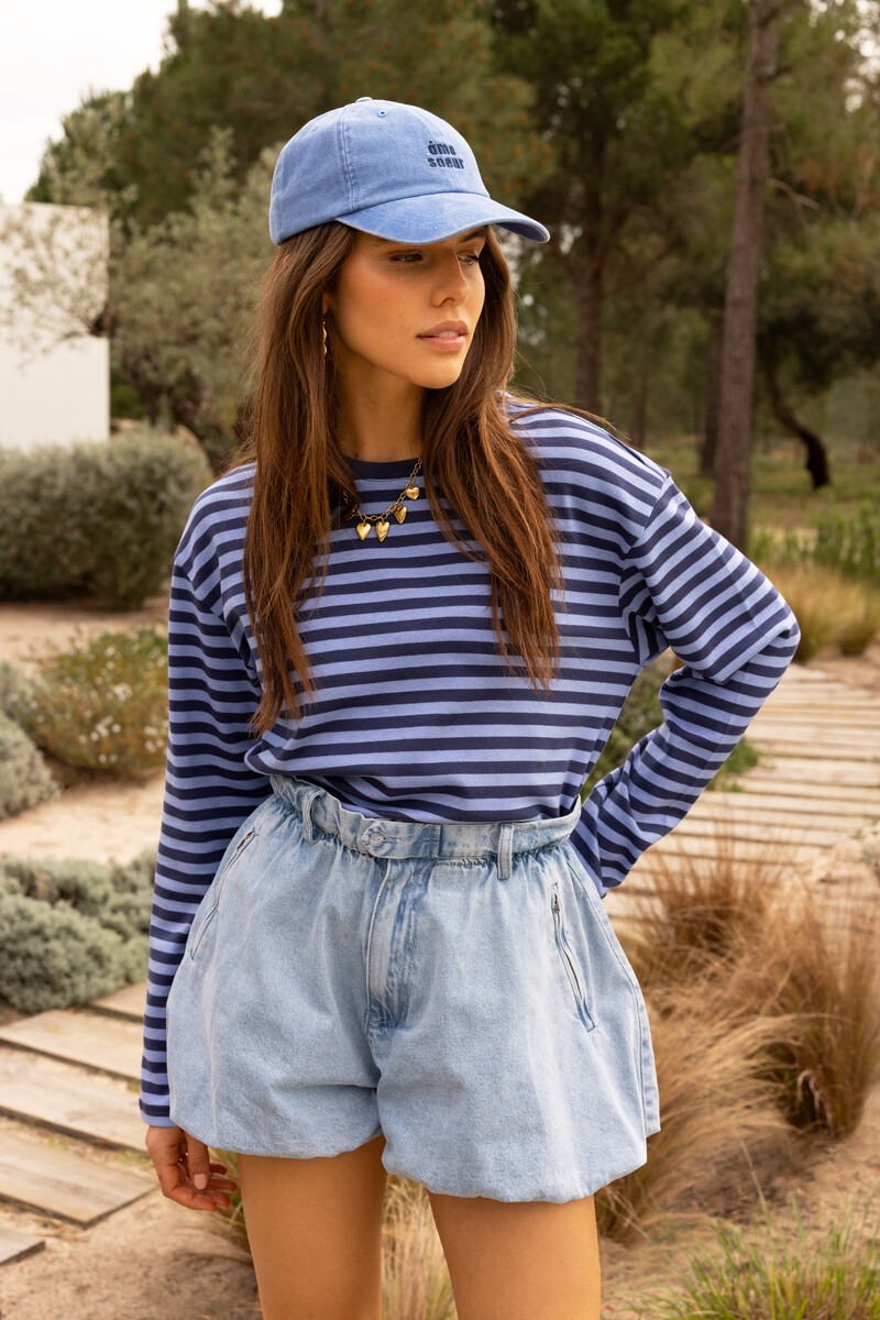 Blauw gestreept T-shirt met lange mouwen