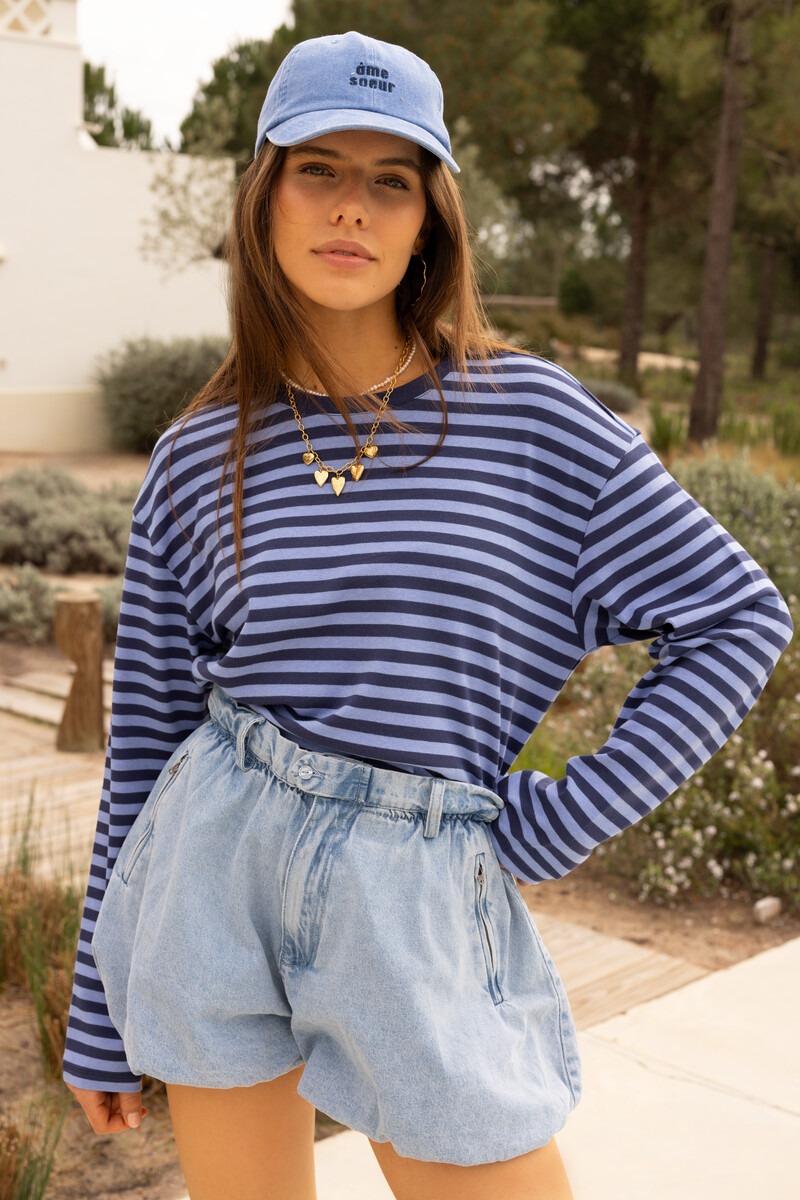 Blauw gestreept T-shirt met lange mouwen