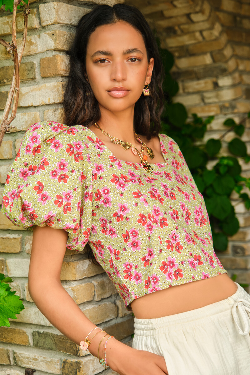 Green floral top with embroidery | My Jewellery