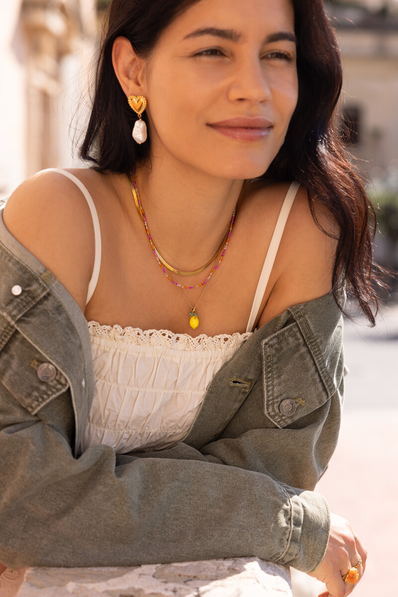 Ciao necklace with pink and orange beads | My Jewelllery