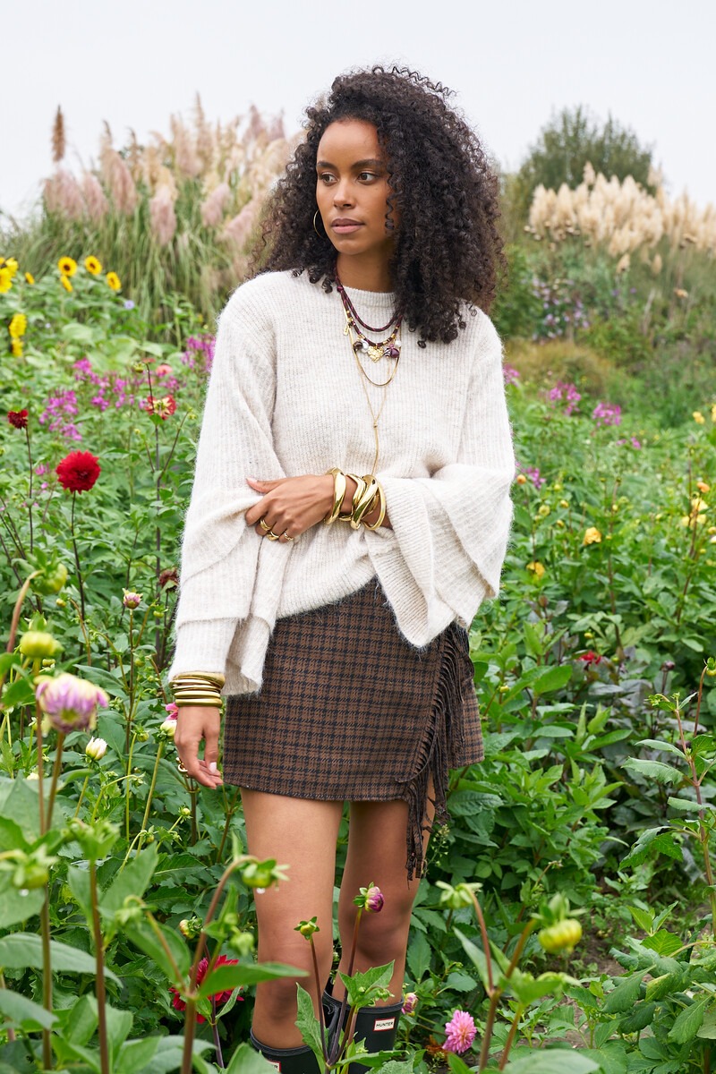 Brown checked skort with fringes | My Jewellery