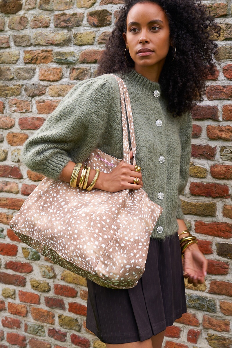Brown large tote bag with animal print | My Jewellery