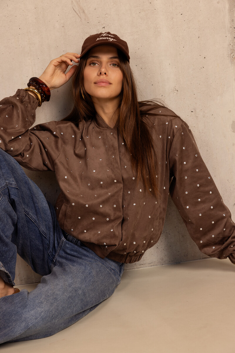 Brown bomber in suede look with studs | My Jewellery