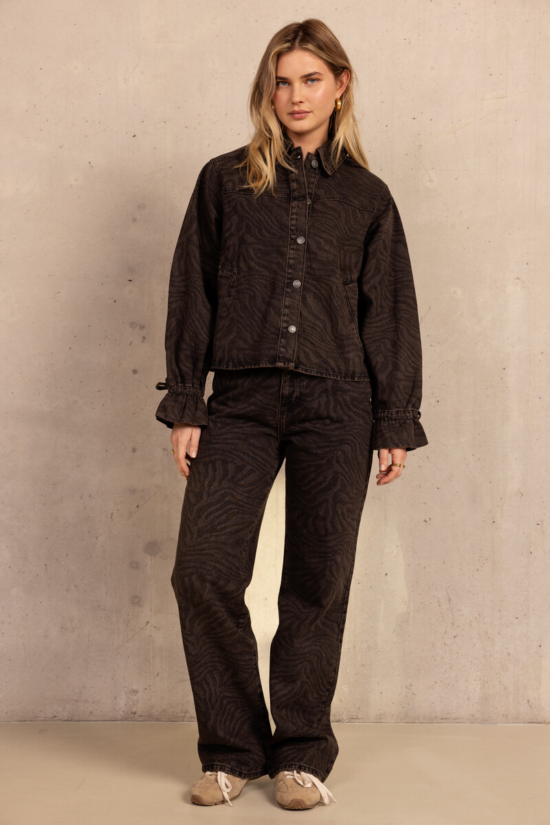 Brown denim jacket with tiger print | My Jewellery