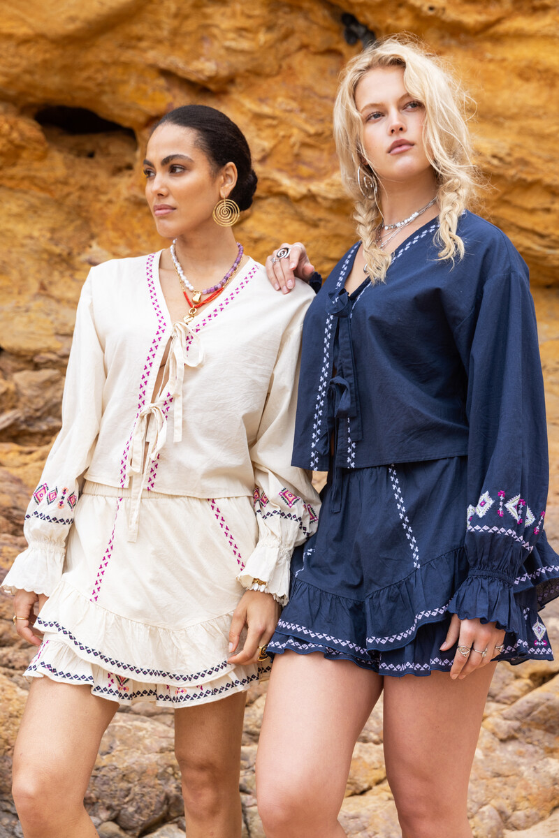Blue skort with embroidery details | My Jewellery