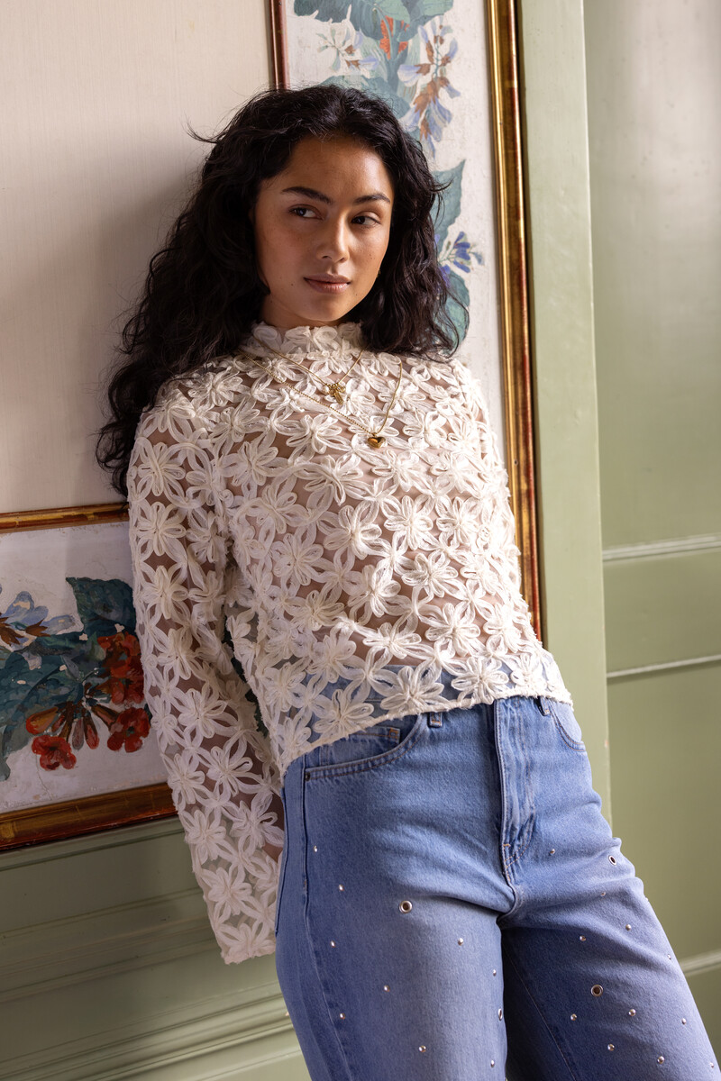 Beige mesh top with flowers | My Jewellery