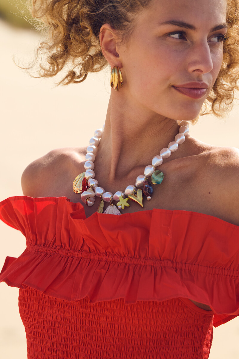 Red maxi dress with ruffles | My Jewellery