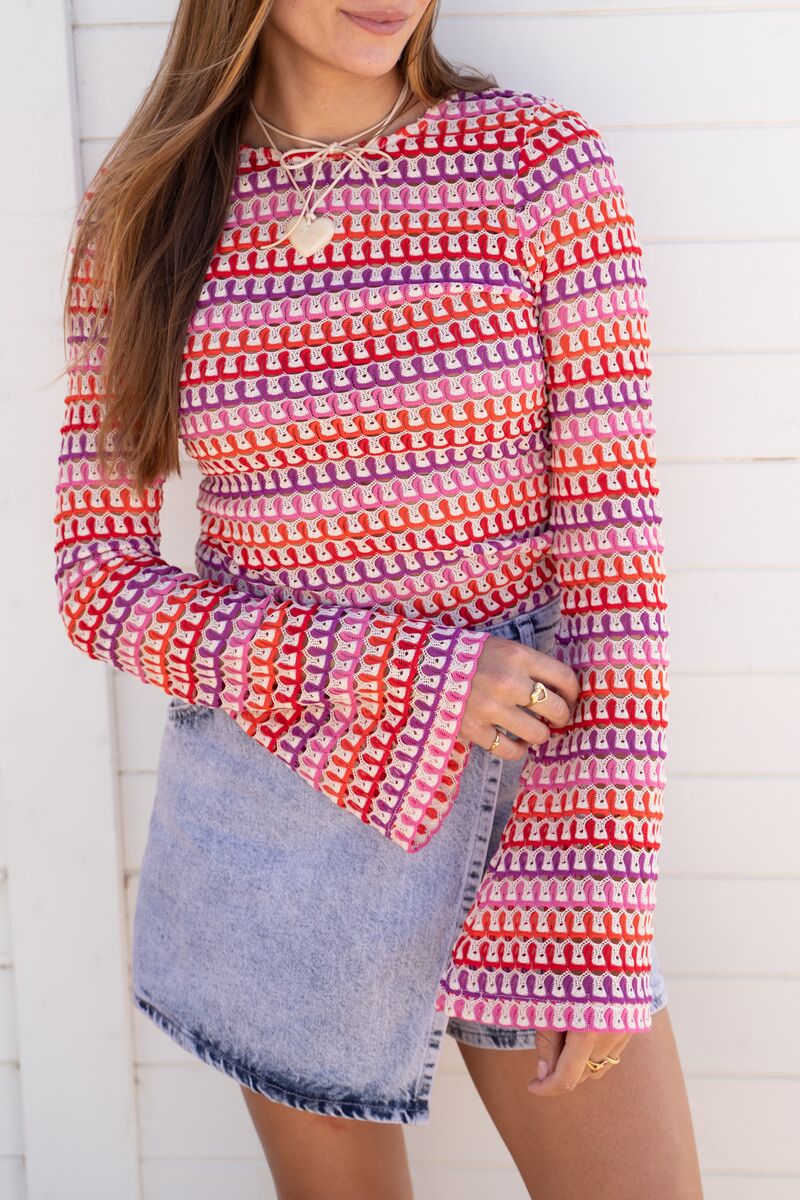 Multicoloured crochet top with flared sleeves | My Jewellery