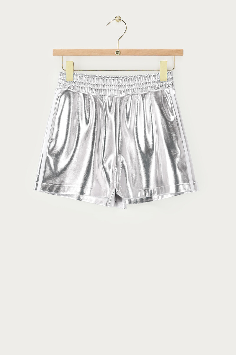 Silver-coloured metallic PU shorts | My Jewellery