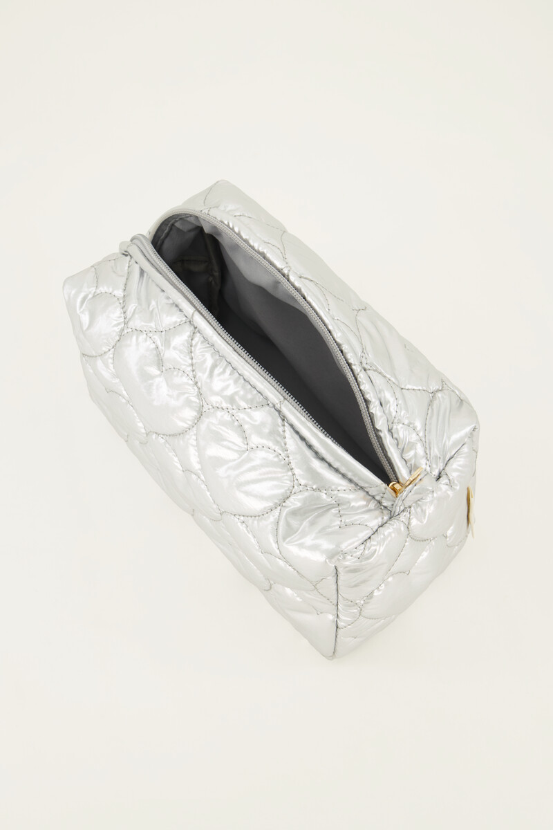 Silver toiletry bag with padded hearts | My Jewellery