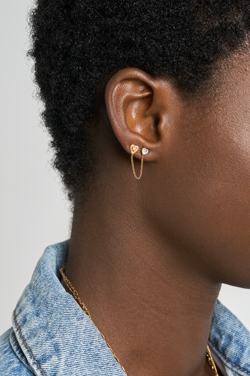 Single stud heart and rhinestone with chain | My Jewellery