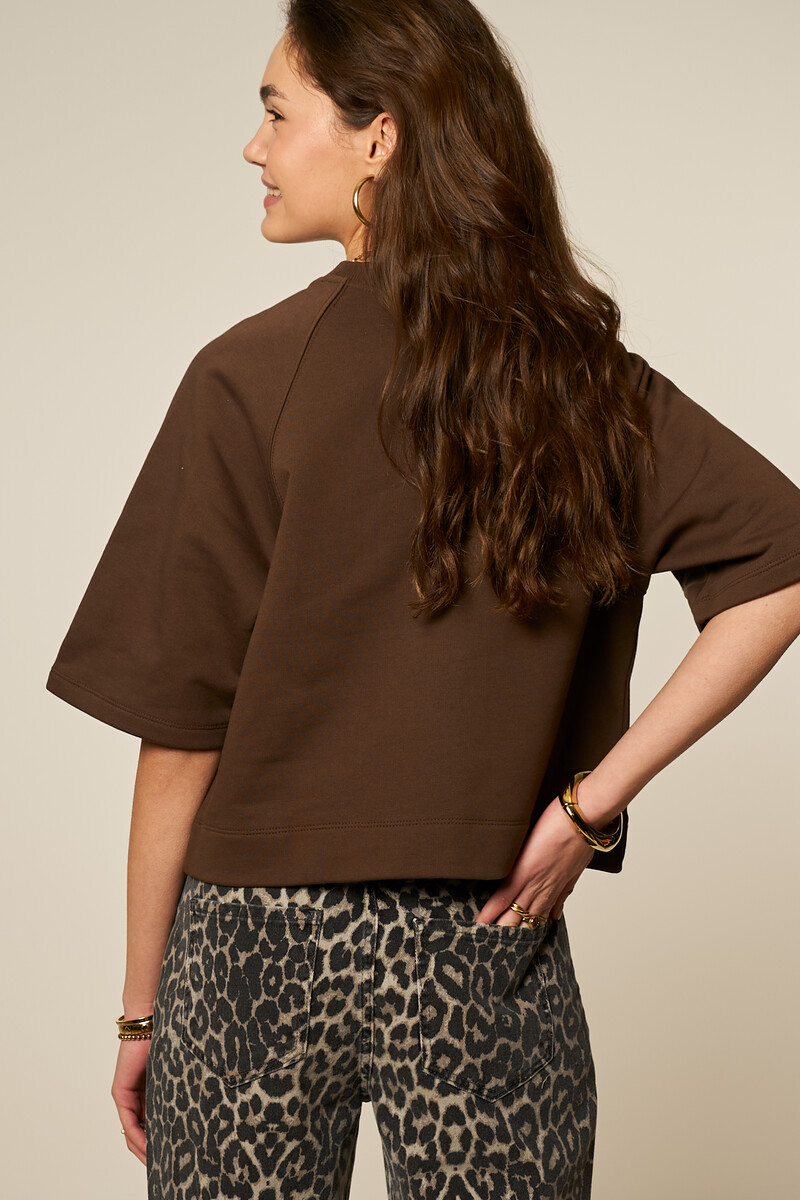 Dark brown short-sleeved sweatshirt "Rue des rosiers" | My Jewellery