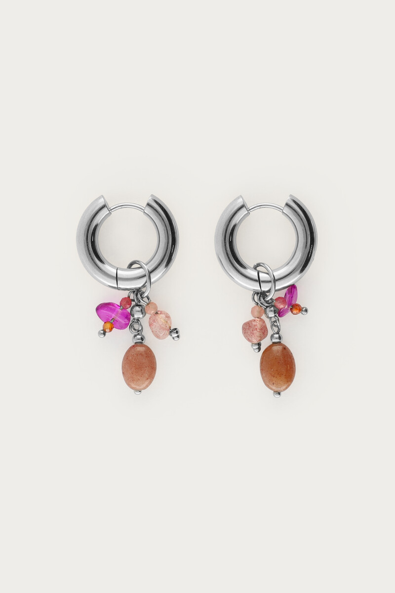 Kleine oorringen met roze & bruine steentjes