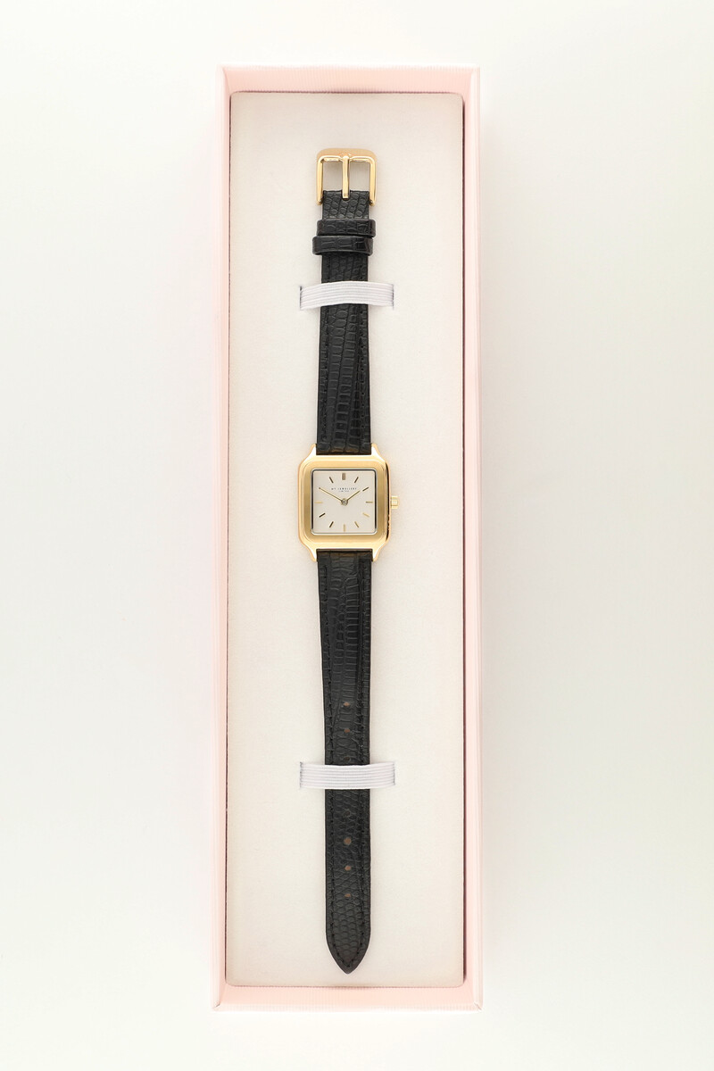 Square watch with black leather strap | My Jewellery