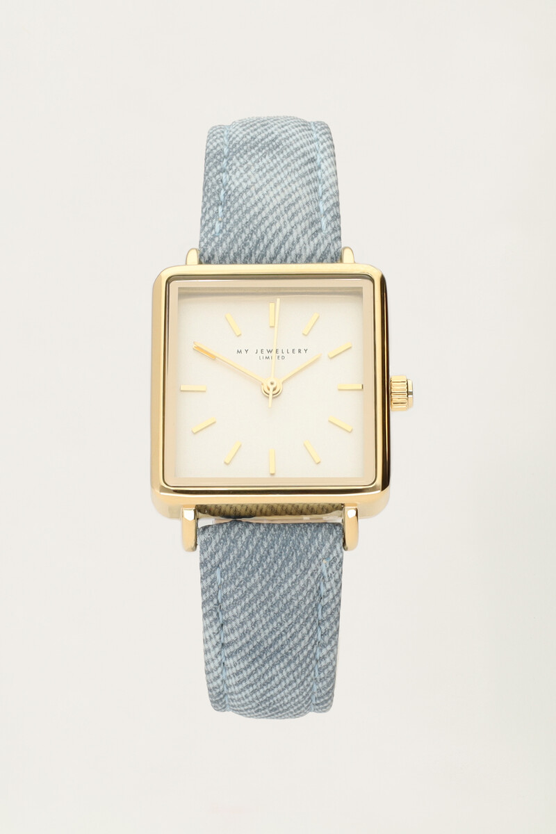 Square watch with denim strap