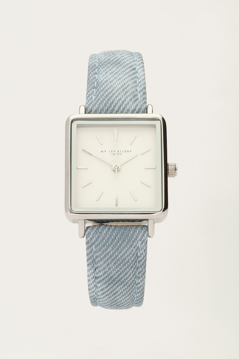 Vierkant horloge met denim band