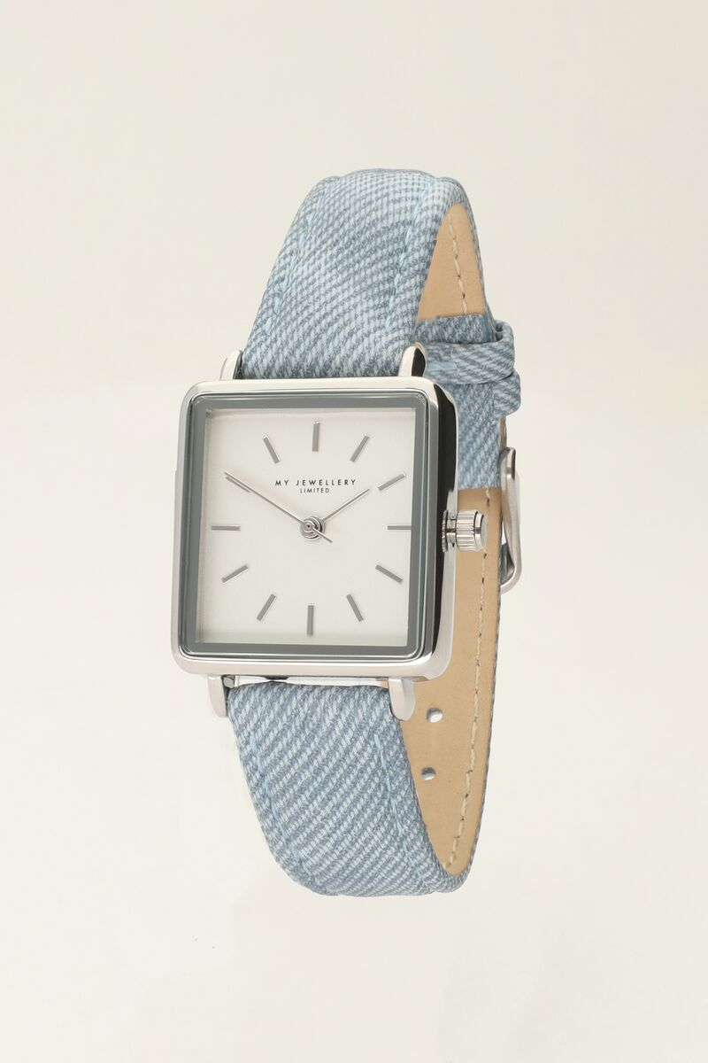 Quadratische Uhr mit Denim-Armband