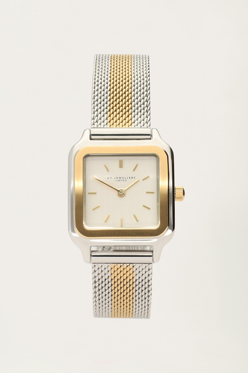 Square watch with multicoloured chain strap | My Jewellery