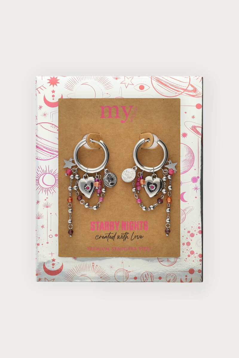 Starry hoop earrings with heart and beads | My Jewellery