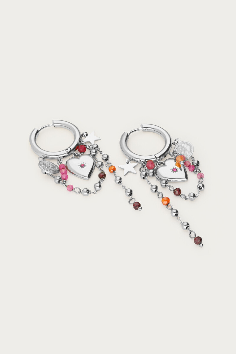 Starry hoop earrings with heart and beads | My Jewellery