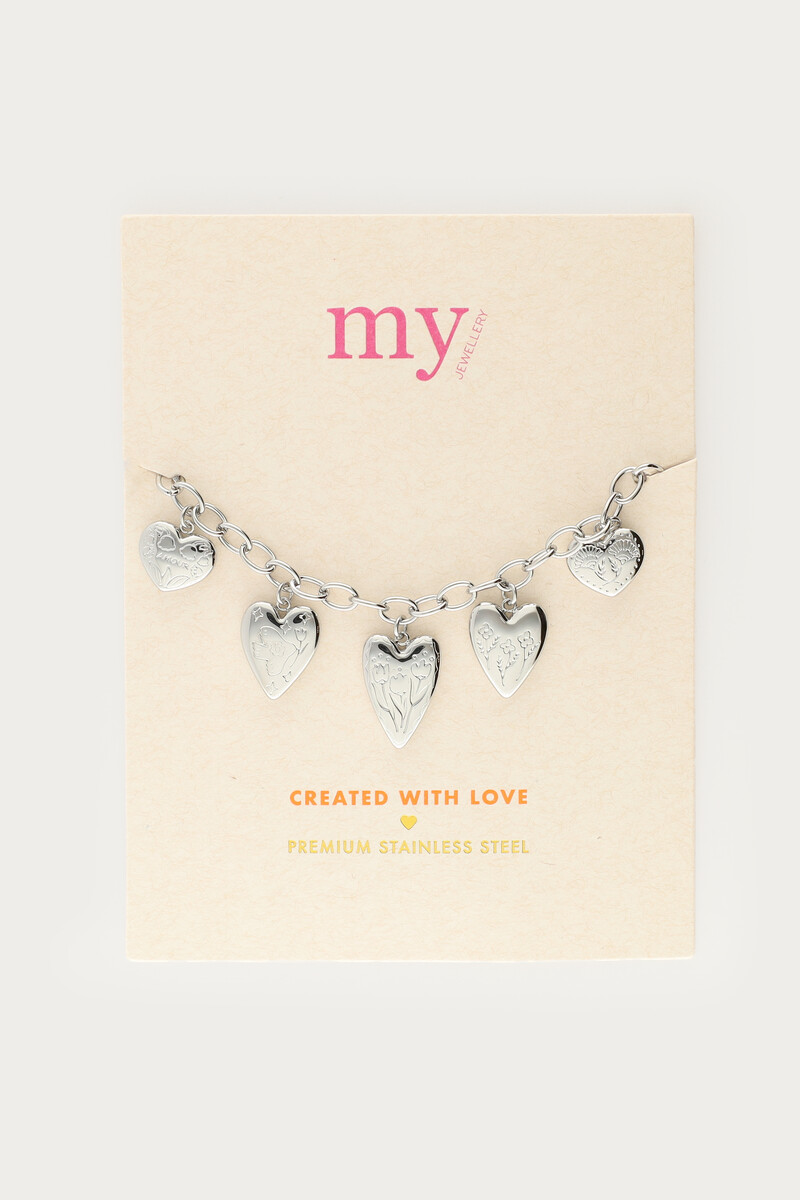 Statement chain bracelet with 5 hearts | My Jewellery