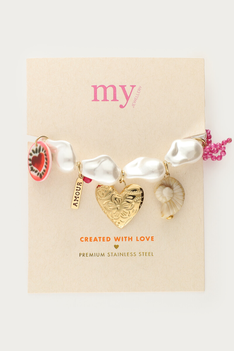 Statement charm bracelet with faux pearls and hearts | My Jewellery