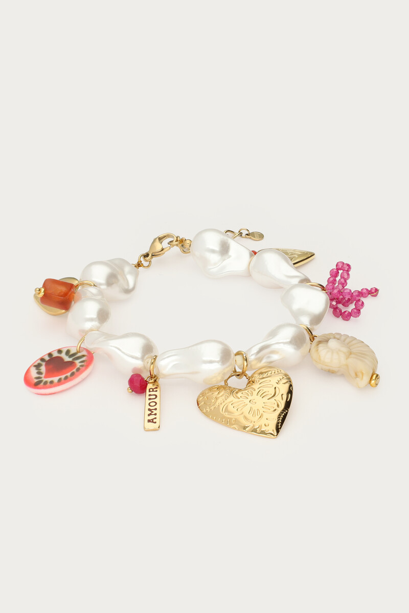 Statement charm bracelet with faux pearls and hearts | My Jewellery
