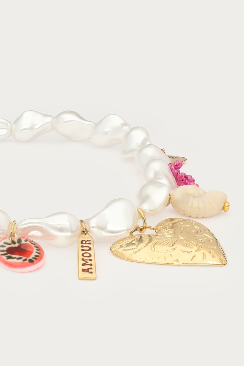 Statement charm necklace with faux pearls and hearts | My Jewellery