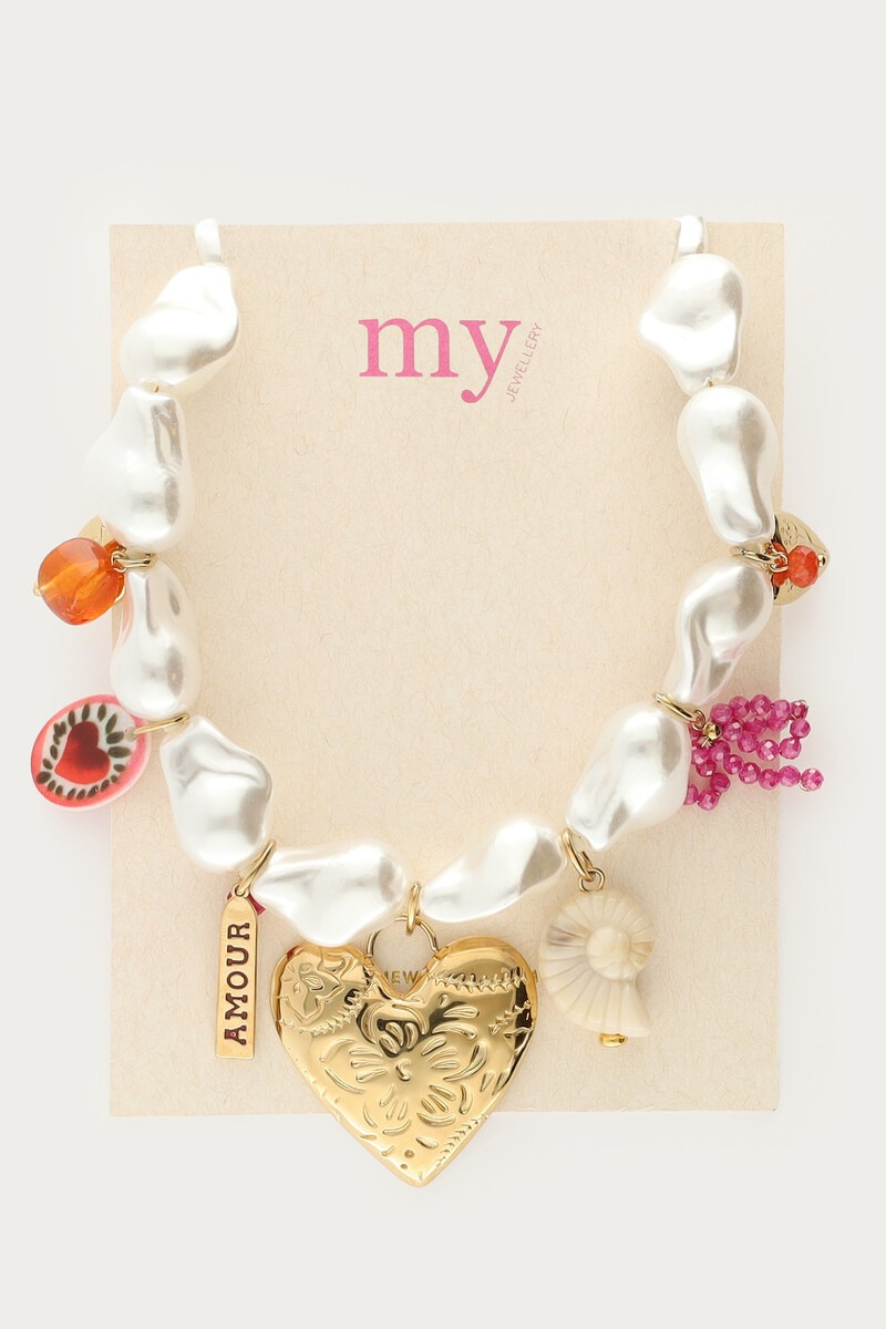Statement charm necklace with faux pearls and hearts | My Jewellery