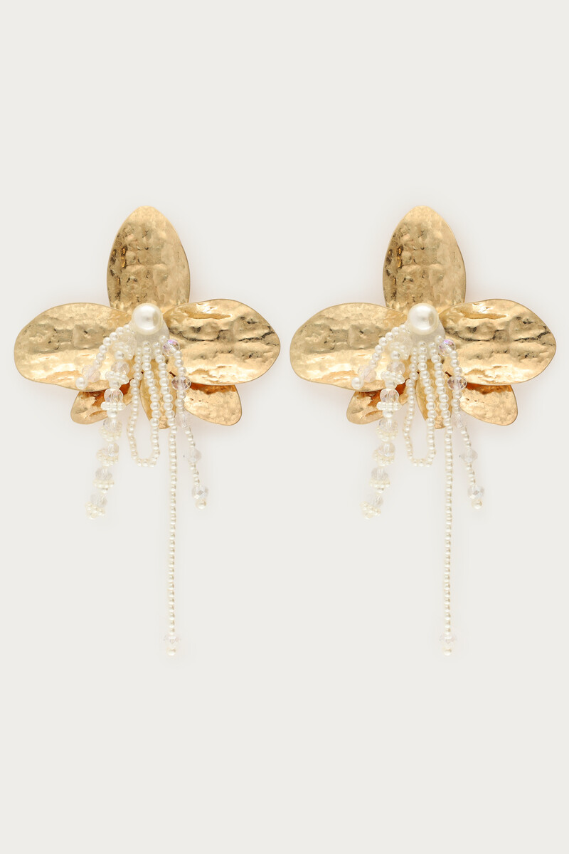 Boucles d'oreilles avec fleur et perles fantaisie