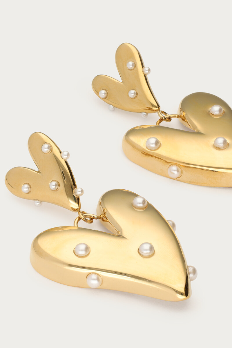 Statement earrings with heart and imitation pearls | My Jewellery