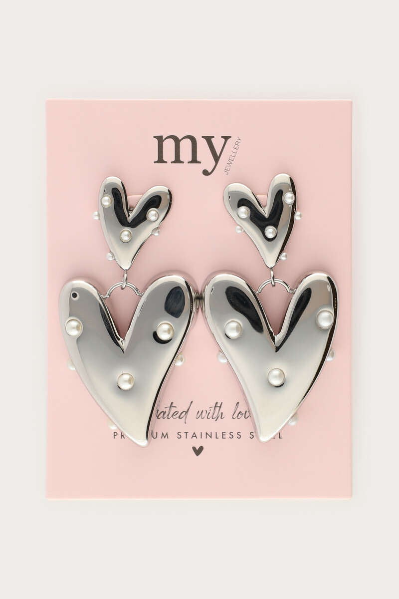 Statement earrings with heart and imitation pearls | My Jewellery