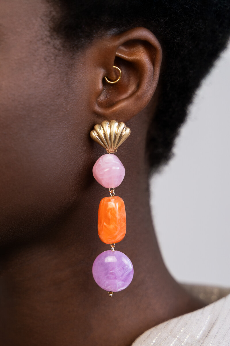 Statement drop earrings with shell & stones