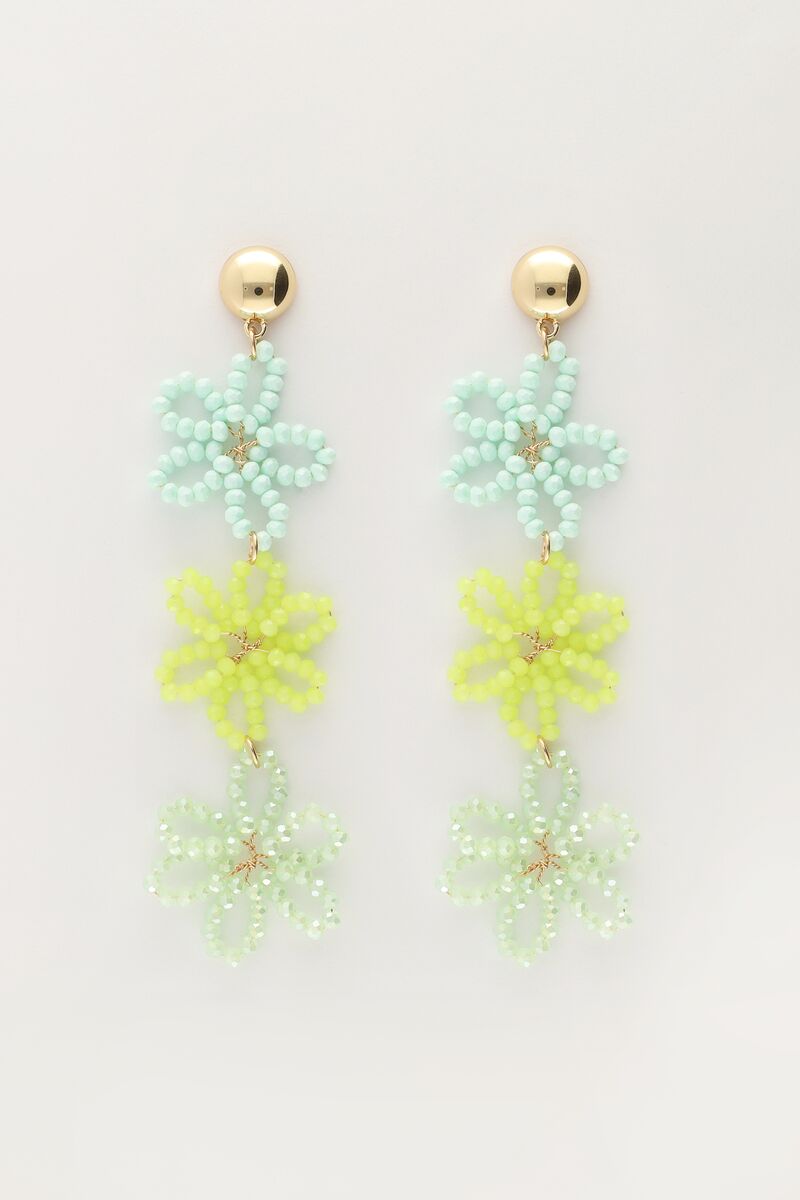 Statement oorbellen met 3 groene bloemen