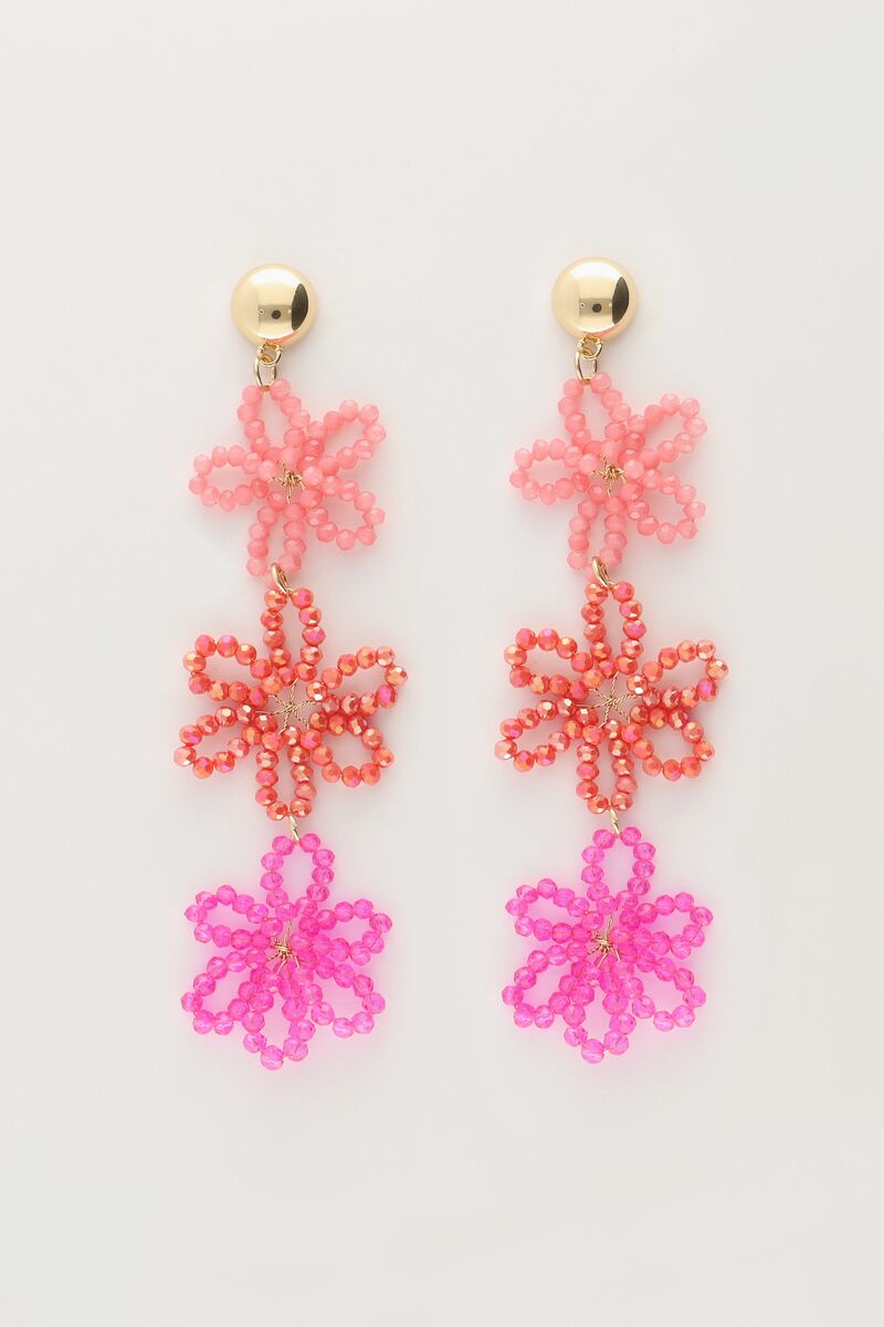 Statement oorbellen met 3 roze bloemen
