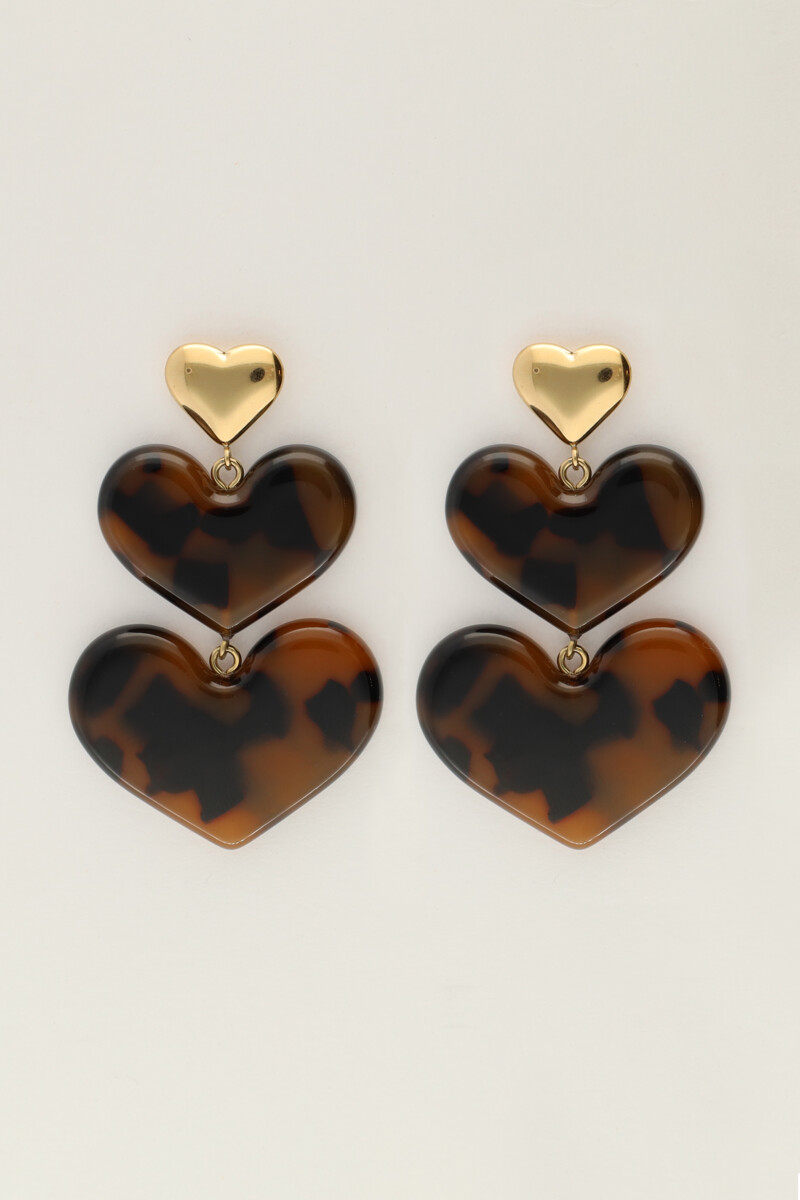 My jewellery Statement oorhangers met panterprint hartjes