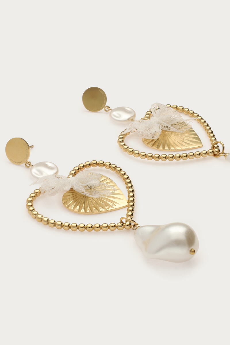 Statement heart earrings with imitation pearls | My Jewellery