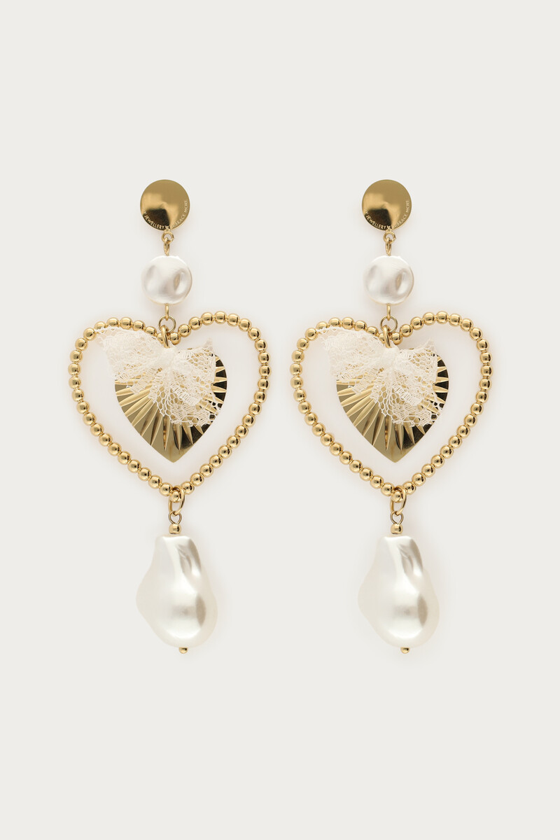 Boucles d'oreilles en forme de cœur avec perles fantaisie