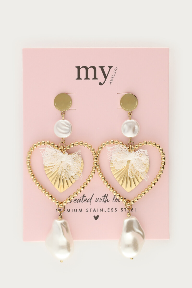 Statement heart earrings with imitation pearls | My Jewellery