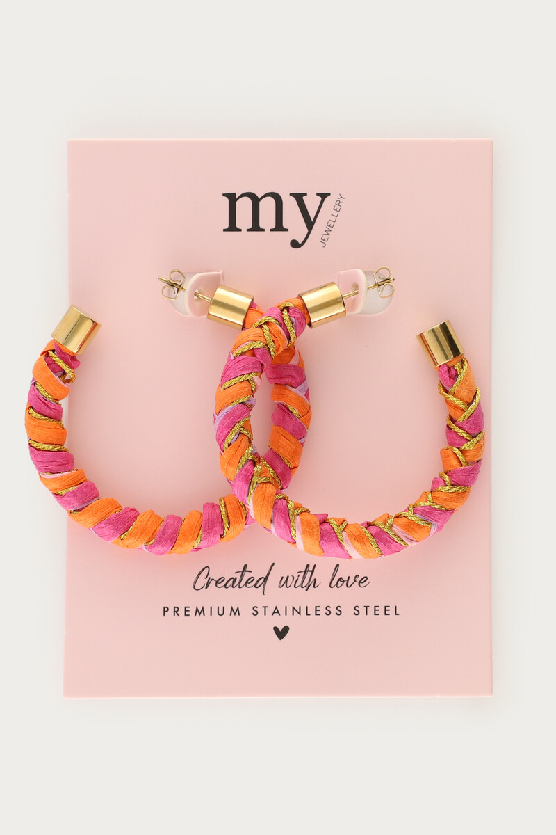 Statement hoop earrings braided orange & pink | My Jewellery
