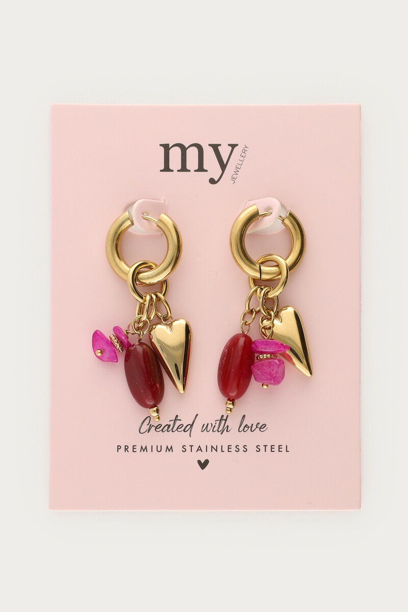 Statement hoop earrings with red pink beads | My Jewellery