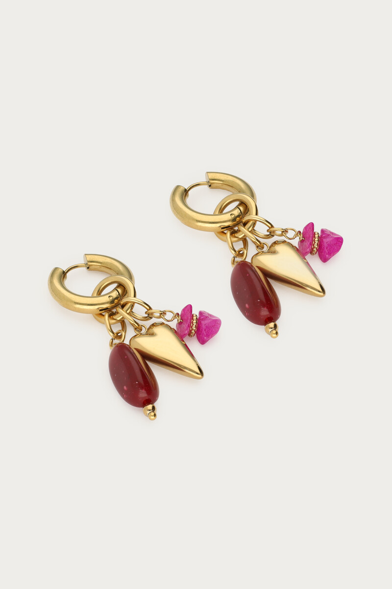 Statement hoop earrings with red pink beads | My Jewellery